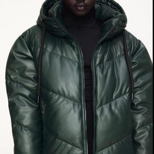 Zara Leather Green Puffer